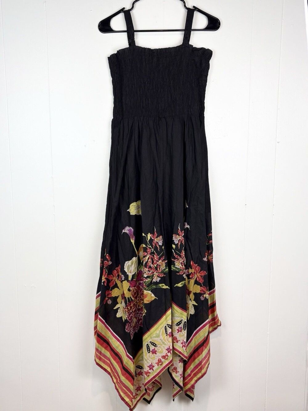 Soft Surroundings Maya Riviera Smocked Midi Dress M Resortwear Vacay Beach NWOT